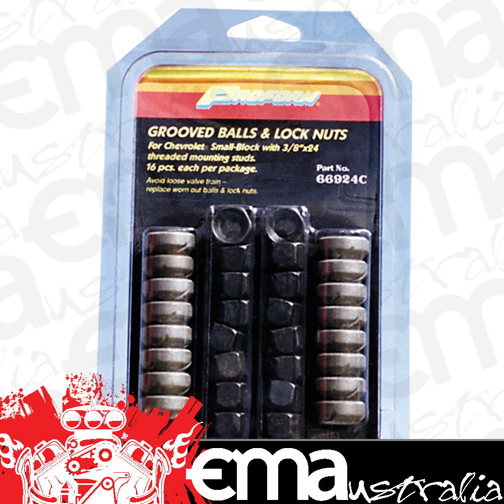 Proform PR66924C GroOved Rocker Arm Pivot Ball & Nuts suit SB Chev & Holden 6Cyl w/ Stamped Steel Rockers 3/8" 16Pk