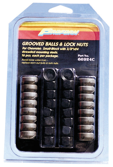 Proform PR66924C GroOved Rocker Arm Pivot Ball & Nuts suit SB Chev & Holden 6Cyl w/ Stamped Steel Rockers 3/8" 16Pk