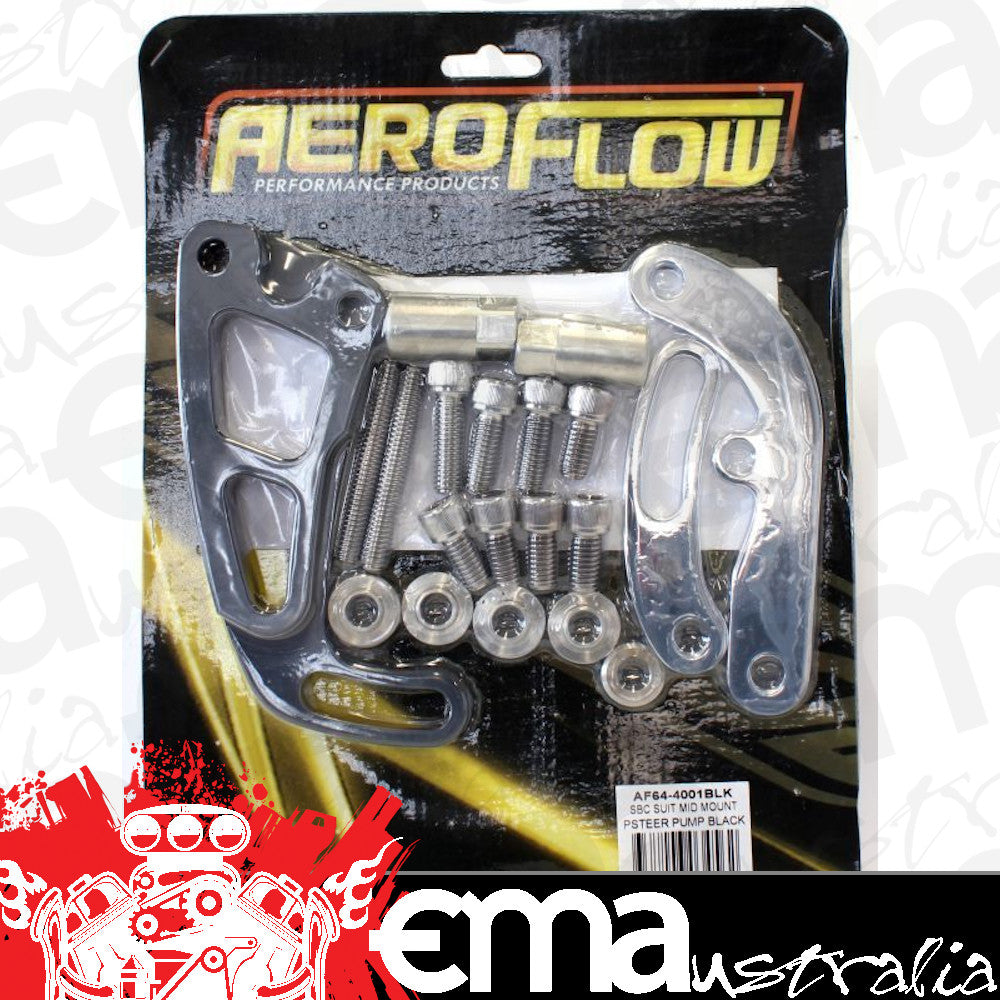 Aeroflow AF64-4001BLK Black SBC Suit Mid Mount Psteepump L/Side-Long Pump Bracket