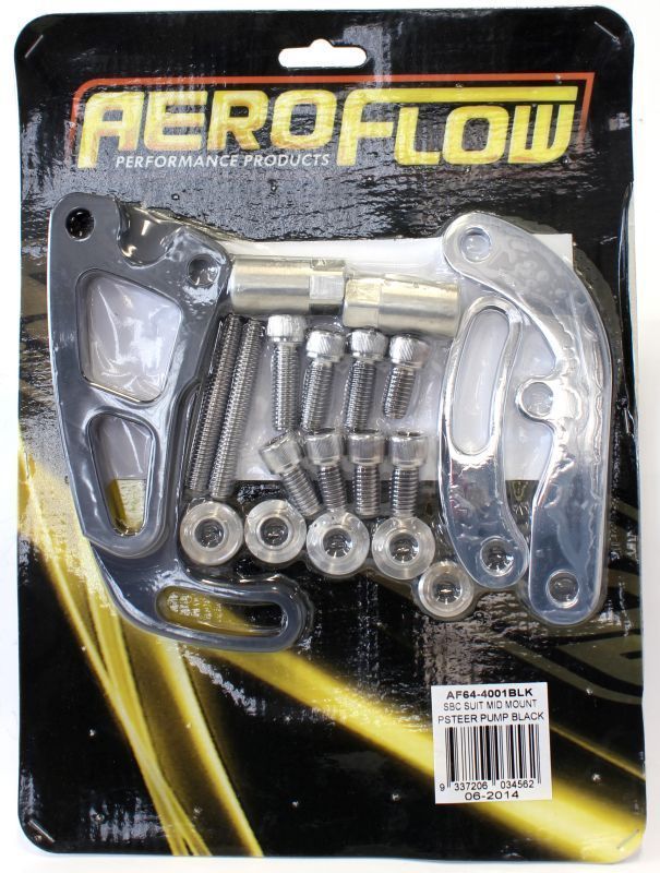 Aeroflow AF64-4001BLK Black SBC Suit Mid Mount Psteepump L/Side-Long Pump Bracket