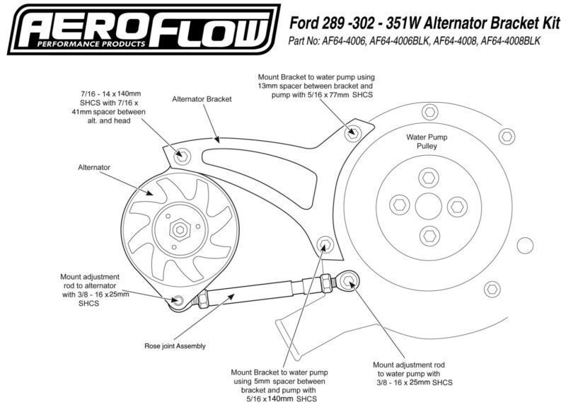 Aeroflow AF64-4008BLK Black Alternator Bracket 351W Aust Driver Side