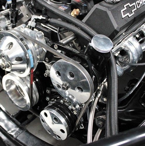 Aeroflow AF64-4011 Billet Power Steer Bracket S/Bhigh Mount Suit S/B Chev