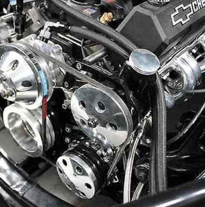 Aeroflow AF64-4011BLK Black Power Steer Bracket S/B High Mount Suit S/B Chev