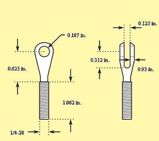 Pro Werks PWC73-493-2 S/S Threaded Slot Clevis 1/4"-28Rh Thread 3/16" Hole