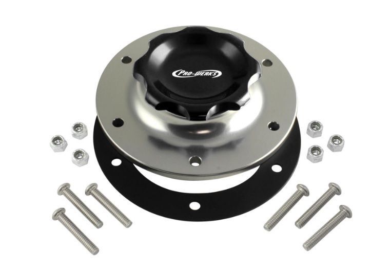 Pro Werks PWC73-705 2-3/4" Black Fill Cap w/ Silver Aluminum 6 Hole Fuel Cell