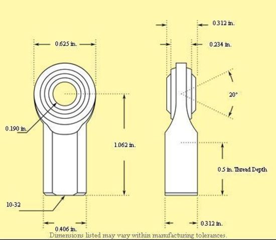 Pro Werks PWC90-090 Mild Steel Rod End Female R/H 10-32 Nf Thread 3/16" Hole