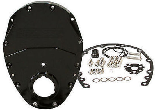 Aeroflow AF64-4350BLK Sb Chev 350 V6 2 Piece Timing Cover Kit Billet Black