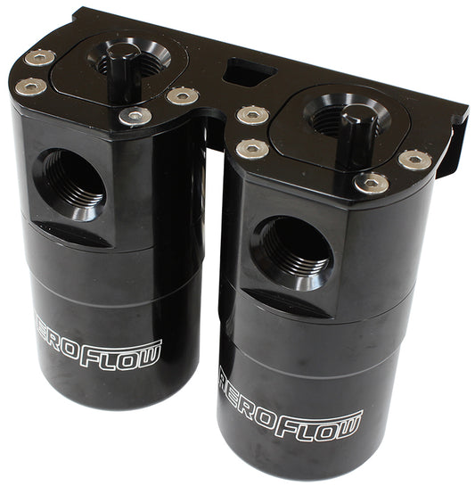 Aeroflow Performance Products AF64-4364BLK Dual Catch Can -10ORB Air / Oil Separator Diesel