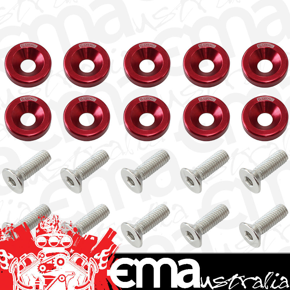 Aeroflow AF64-4365R Billet Dress Up / Fender Bolt (10 Pack) M6 x 1.00mm UHL 20mm