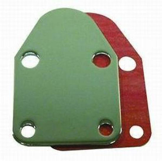 Chevy small block Gen1 262-400ci V8.Fuel Pump Block-Off Plate Material: Steel RPC Chrome Fuel Off w/Gasket Chev SB 262-400 V8 Racing Power Company (RPC) RPCR2057