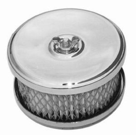 RPC RPCR2170 Chrome Steel Dish Style Air Cleaner Set w/ Paper Element & Raised Base fits 1Bbl & 2Bbl w/ 2-5/8" Neck 5" Steel Stud w/ Wing Nut Included Rp