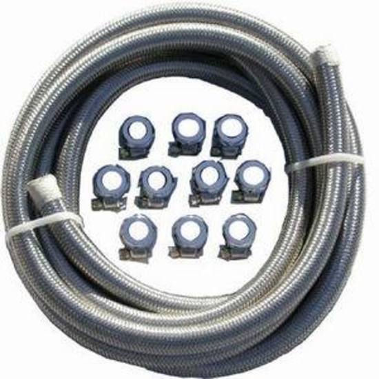 RPC RPCR2187 3/4" Id Stainless Steel Braided Fuel Line w/ Chrome Aluminium Hose Clamp Covers