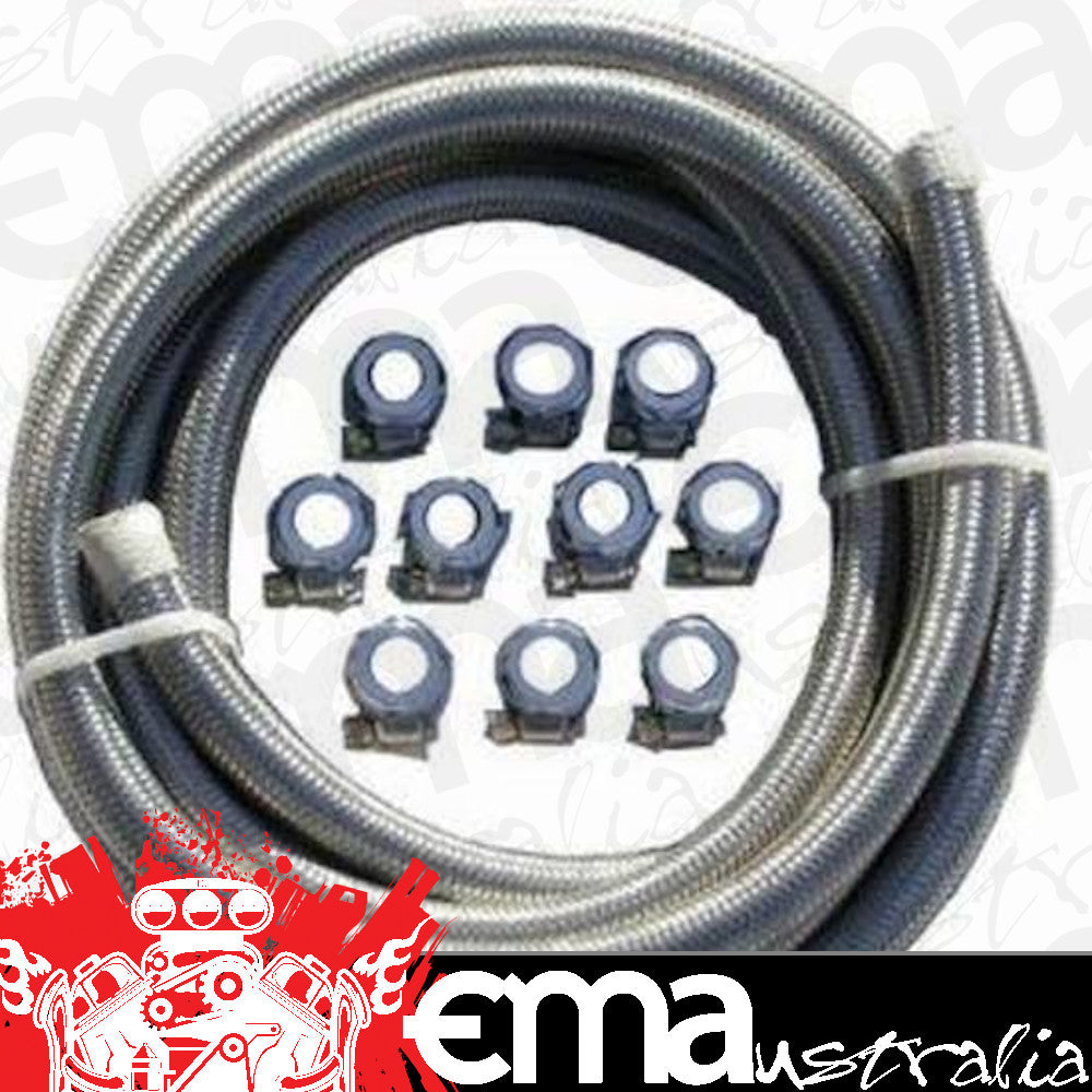 RPC RPCR2187 3/4" Id Stainless Steel Braided Fuel Line w/ Chrome Aluminium Hose Clamp Covers
