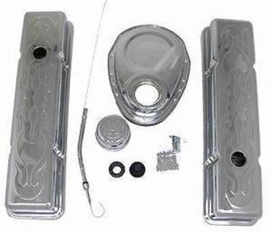 RPC RPCR3033 Chrome/Flamed Dress Up Kit suit Chev SB 283-350Ci Short C ...