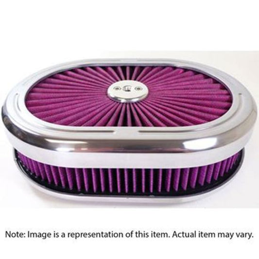 RPC RPCR5023 Oval Super Flow Filter Air Cleaner Kit 15"x2" Aluminium Plain Style Polished w/Pre-Oiled Washable Element