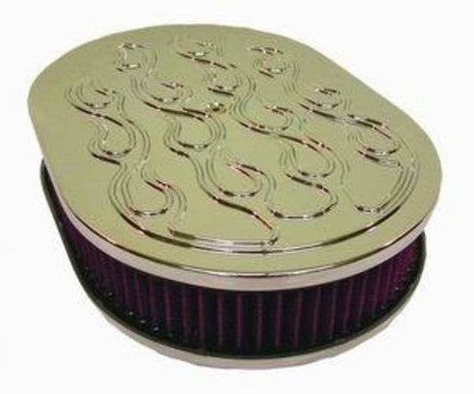 RPC RPCR5121 12" Polished Raised Flame Oval Air Cleaner w/ Washable 2" Element fits Single Carburettors w/ 5/8" Neck Mounting Stud Included