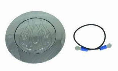 RPC RPCR5601C Chrome Aluminium Horn Button w/ Ground Wire Flame Style 4-5/8" Dia fits GM 1967 - 94