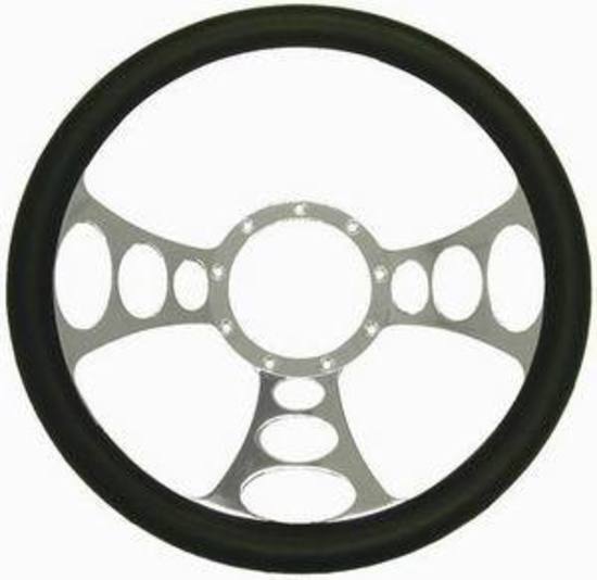 RPC RPCR5615 14" Orbitor Aluminium Steering Wheel Chrome w/ Leather Grip Horn Button Not Included