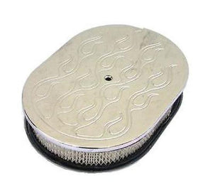 RPC RPCR6020xC Oval Flame Style Air Cleaner 12" x 2" Chrome fits Single 4 Barrel
