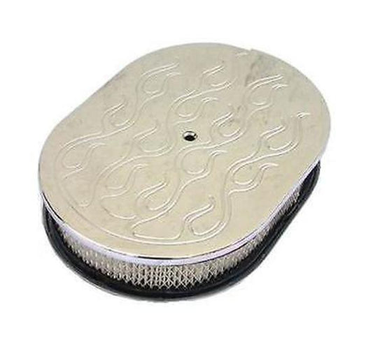 RPC RPCR6020xC Oval Flame Style Air Cleaner 12" x 2" Chrome fits Single 4 Barrel