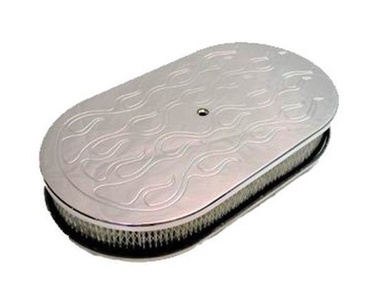 RPC RPCR6021xC Oval Flame Style Air Cleaner 15" x 2" Chrome fits Single 4 Barrel