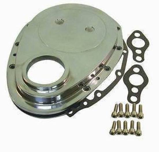 RPC RPCR6040 Chev SB 283-350 Polished Alloy Timing Cover w/ Gaskets & Bolts