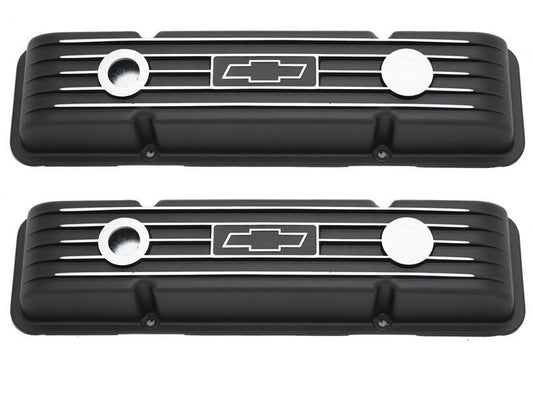 RPC RPCR6334 Alloy Short Valve Covers Chev SB 283-400Cid Black w/ Chev Logo
