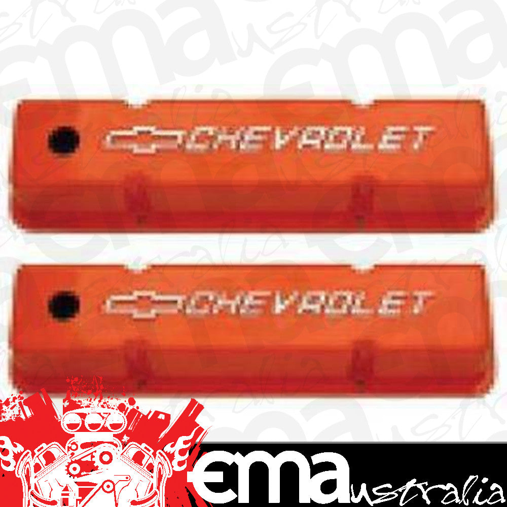 RPC RPCR7618 Fabricated Orange Aluminium Tall Valve Covers Chev SB w/Chev Logo