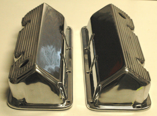 RPC RPCR7638 Polished Alloy Nosltalgia Finned Valve Covers fits Ford 302/351C