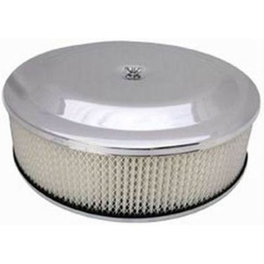 RPC RPCR8038 Round Race Car Style Air Cleaner Set 14' x 4' w/Paper Element Chrome Plated Steel Top & Off-Set Style Base