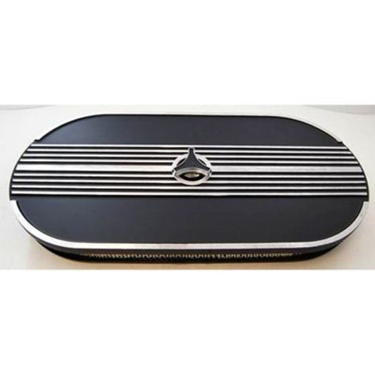 RPC RPCR8107 Cobra Style Air Cleaner Kit 65-73 Mustang 21'L x 10'W x 2.25'T Black Powdercoated Aluminium Finned Top Steel Base