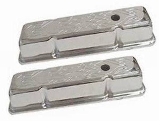 RPC RPCR8215 Tall Chrome Steel Flame Valve Covers suit 1958-86 Chev SB 283-350Ci