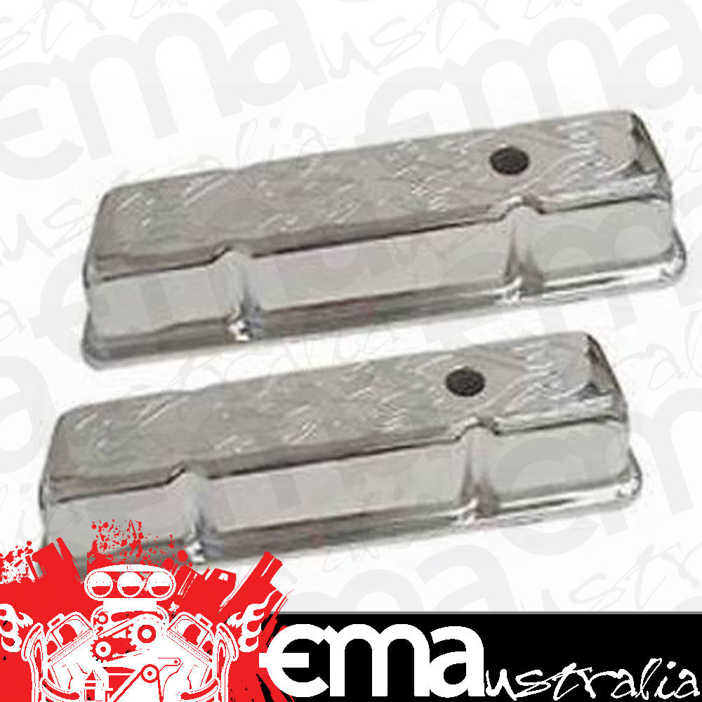 RPC RPCR8215 Tall Chrome Steel Flame Valve Covers suit 1958-86 Chev SB 283-350Ci