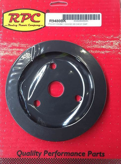 RPC RPCR9480BK Black Single GroOve Crankshaft Pulley suit Short Pump Chev SB V8