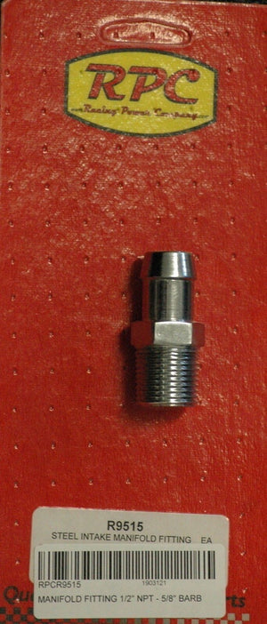 RPC RPCR9515 Racing Power Company Water Pump Fitting Chrome 1/2" NPT to 5/8" Barb
