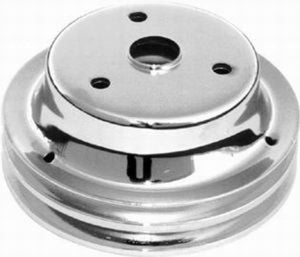 RPC RPCR9607 Chrome Steel Crankshaft Pulley Double GroOve 6.90" Dia 2.30" Bolt Circle fits 1969-85 SB Chev 283-350 w/ Long Water Pump
