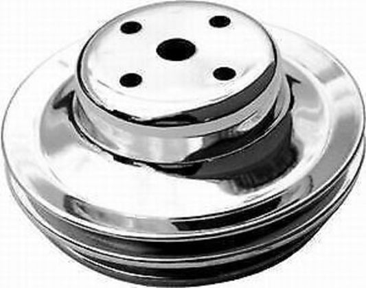 RPC RPCR9723 Chev BB 396-502 Chrome Steel Twin V Water Pump Pulley Long w/ Pump