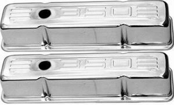 RPC RPCR9841 Tall Chrome Steel Valve Covers 350 Logo suit Chev SB 283-350 V8