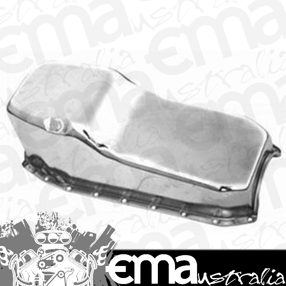 RTS RTS-25-9092CH Oil Pan Sump Steel Chrome 4 qua Chev SB 2 Piece R/M Pass Side Dipstick
