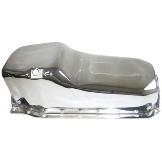 RTS RTS-25-9414CH Oil Pan Sump Steel Chrome Finish 4 Qua Chev SB 1 Piece R/M Pass Side Dipstick