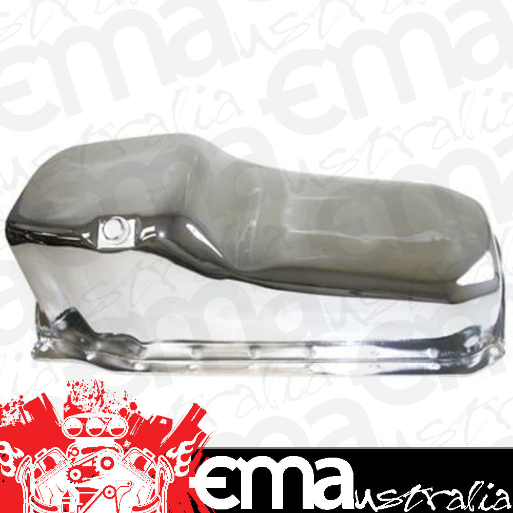 RTS RTS-25-9414CH Oil Pan Sump Steel Chrome Finish 4 Qua Chev SB 1 Piece R/M Pass Side Dipstick