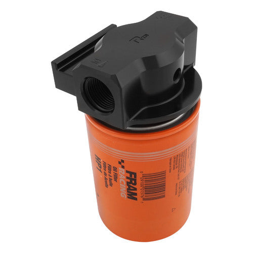 RTS RTS-OM3300-FRA Remote Oil Filter Head w/ FRAM HP1 Filter 3/4''-16 Thread AN12 ORB Po Billet Aluminium Black