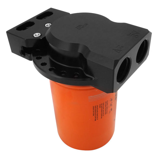 RTS RTS-OM3302-FRA Remote Oil Filter Head w/ FRAM HP4 Filter 13/16''-16 Thread AN12 ORB Po Adjustable Bracket Billet Aluminium Black