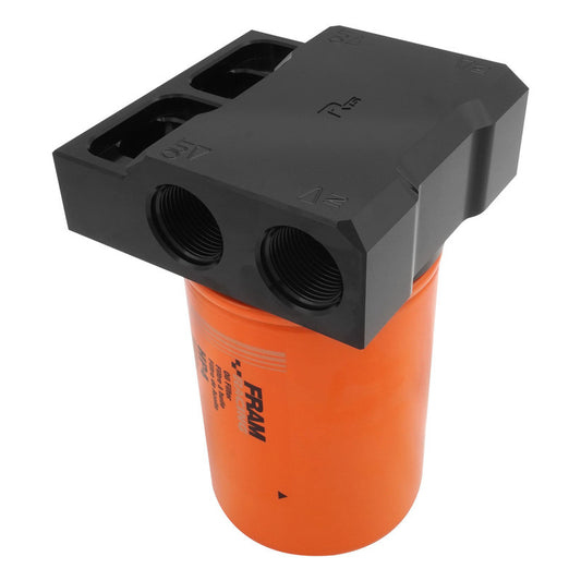 RTS RTS-OM3303-FRA Remote Oil Filter Head w/ FRAM HP4 Filter 13/16''-16 Thread 4x Side AN12 ORB Po Billet Aluminium Black