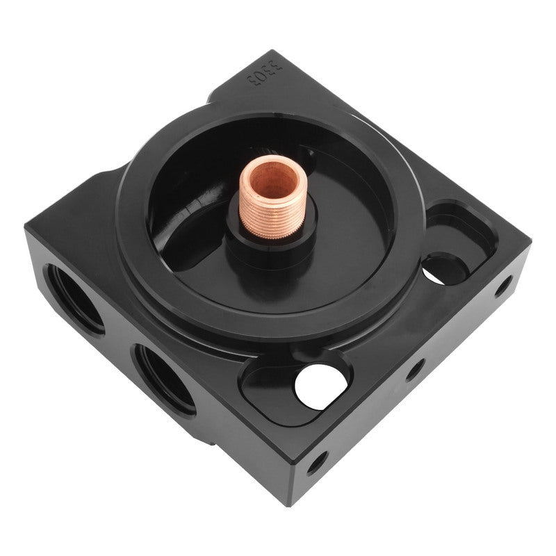 RTS RTS-OM3303 Remote Oil Filter Head 13/16''-16 Thread 4x Side AN12 ORB Po Billet Aluminium Black HP4 Filter (each)