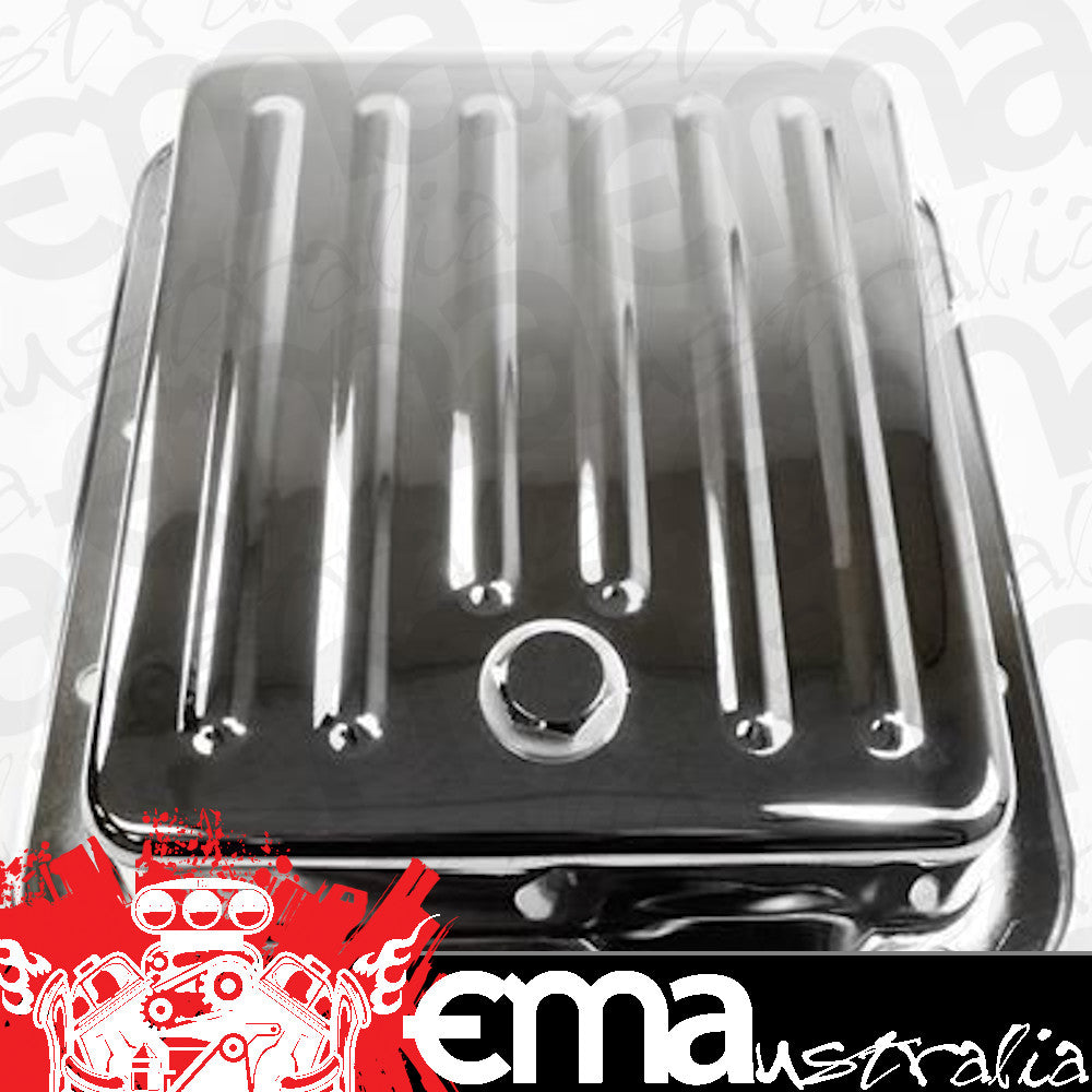 RTS RTS70420CH Chrome Steel Transmission Pan Ford C-4 Finned Bottom incl Drain Plug