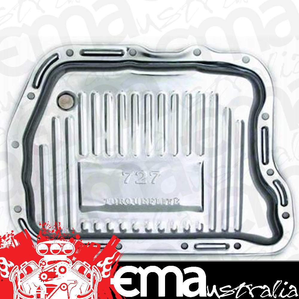 RTS RTS70920CH Chrome Steel Transmission Pan Chrysler Torqueflite 727 Finned Bottom incl Drain Plug