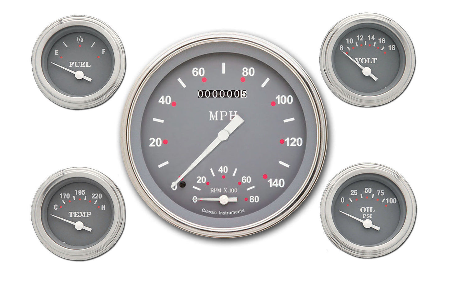 Classic Instruments SG65SLF SG - 5 Gauge Set 4-5/8" Speedtachular & 2-1/8" Fuel, Oil, Temp, Volts