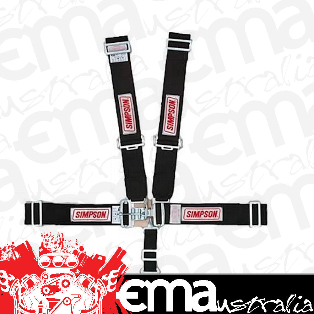 Simpson SI29064BK-HD 5 Point Dual Harness for Hans Device Black 55" Latch & Link Pull Down Wrap Around Bar Mount