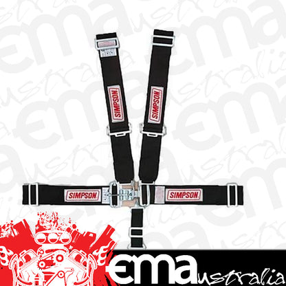 Simpson SI29064BK-HD 5 Point Dual Harness for Hans Device Black 55" Latch & Link Pull Down Wrap Around Bar Mount